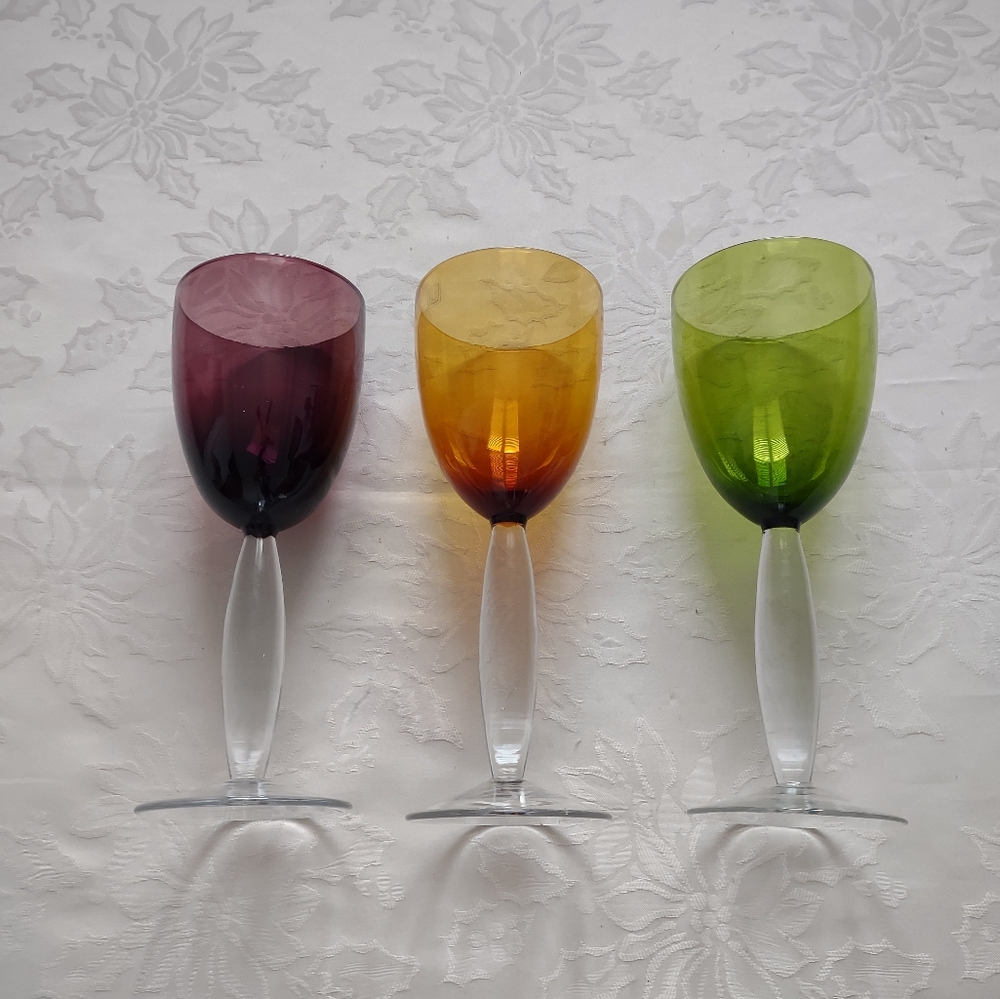 Rare Colored Stemmed Flutted Tall Glasses Modern Contemporary Circleware